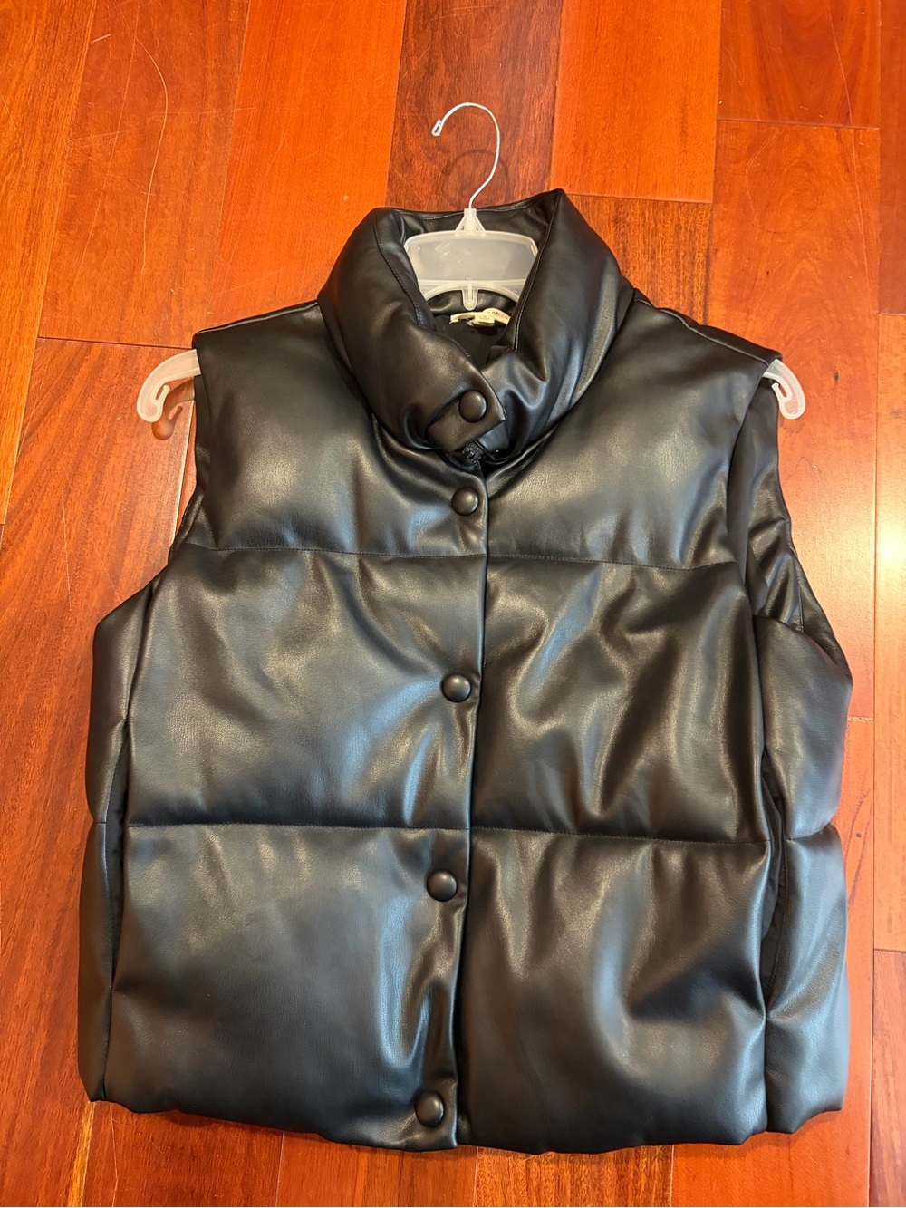 La Hearts Black Faux Leather Puffer Vest with High Collar